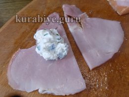 Закуска из ветчины с сырной начинкой