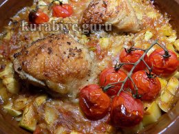 Курица запечённая с кабачками и рисони 