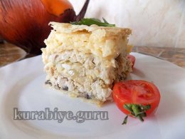 Закусочный торт Наполеон с мясом и грибами