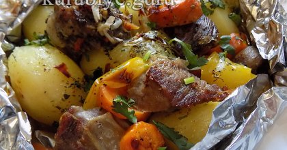 Говядина с овощами, запечённая в фольге 