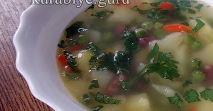Куриный суп с зелёным горошком замороженным