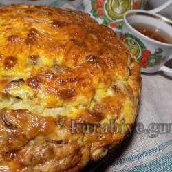 Наливной пирог с курицей и грибами
