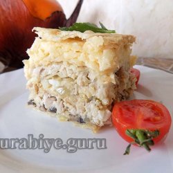 Закусочный торт Наполеон с мясом и грибами
