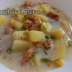 Густий суп з креветками та кукурудзою